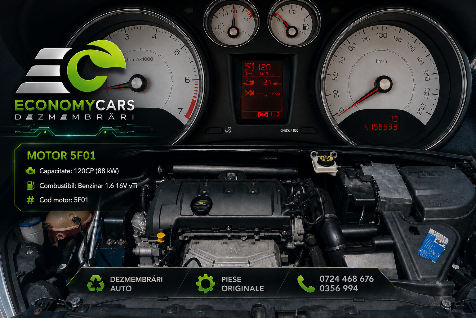 MOTOR PEUGEOT/CITROEN 1.6 16V vTi - EURO 5 - COD MOTOR : 5F01