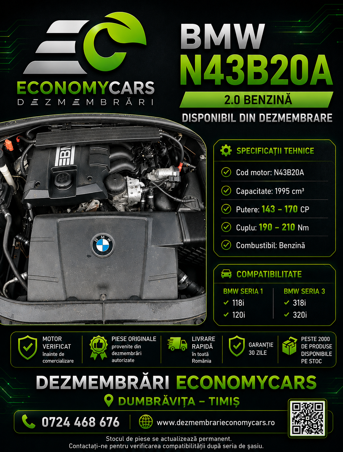 Motor BMW 2.0Benzina - EURO 4 - COD MOTOR : N43B20A - imagine 2